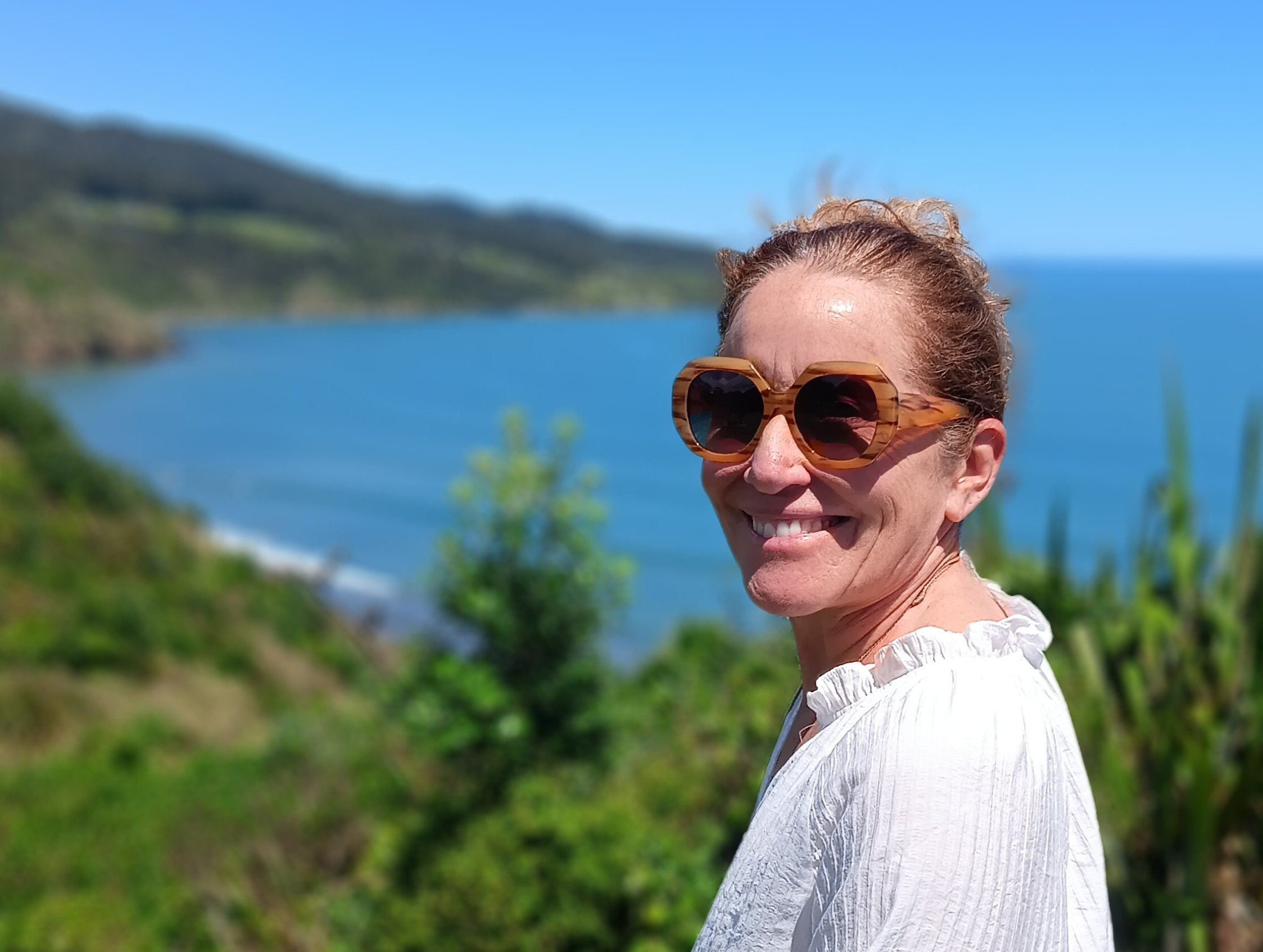 Councillor Lisa Thomson overlooking Raglan beaches