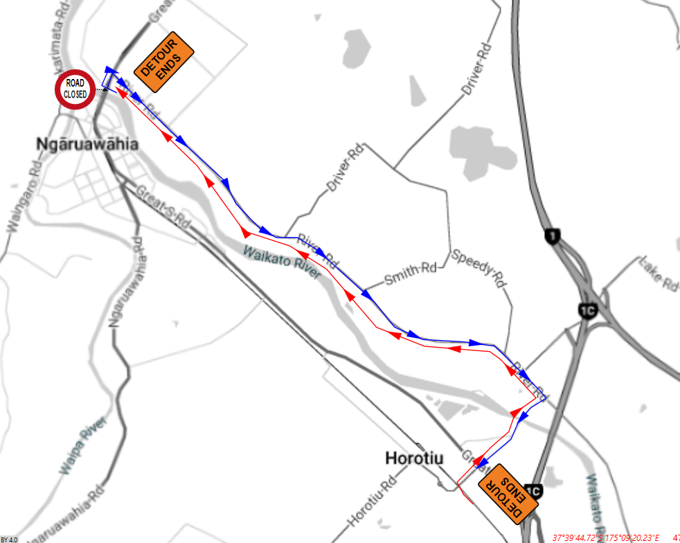 Great South Road nightworks detour map