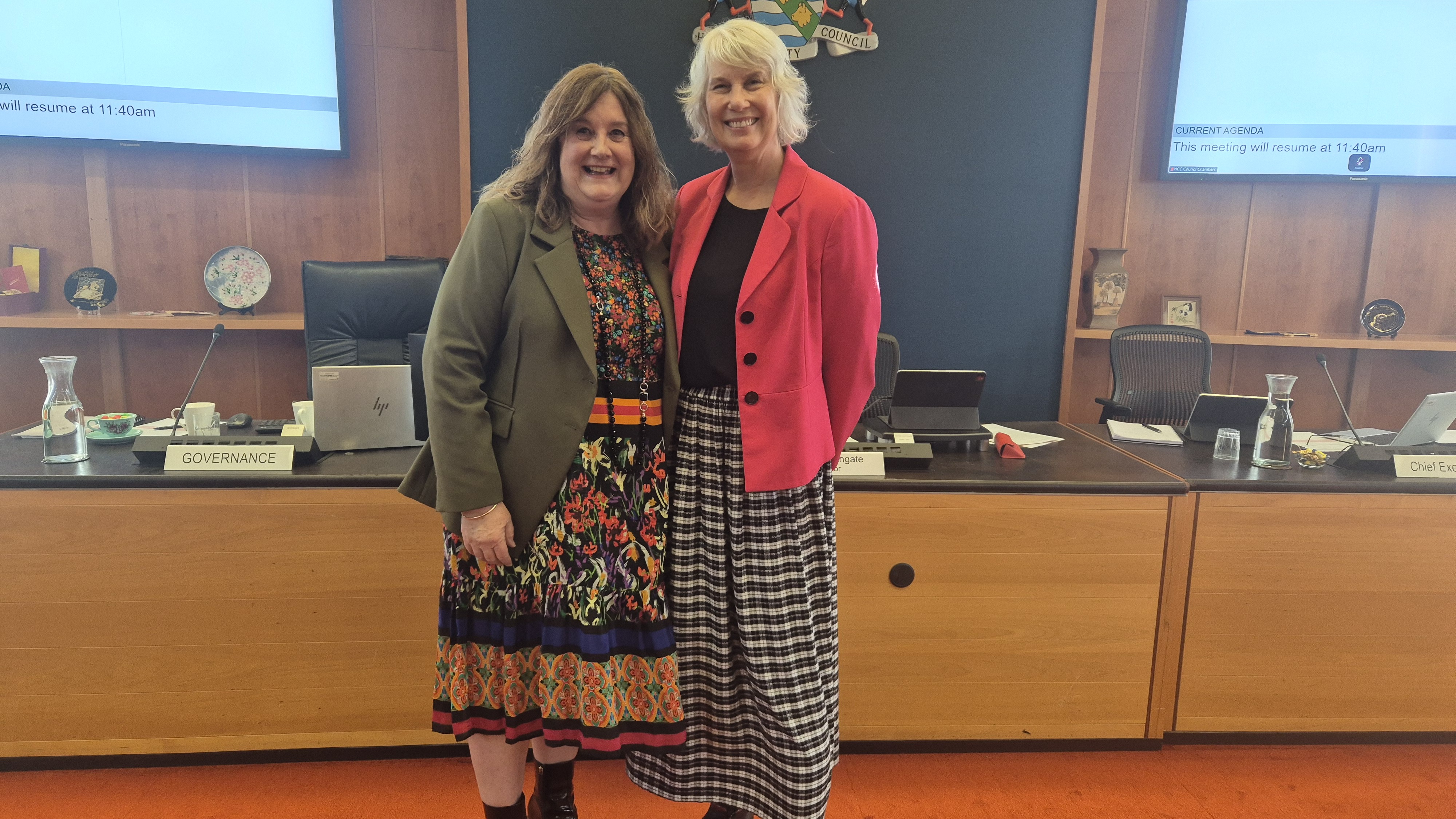 Waikato District Council Mayor Jacqui Church and Hamilton City Council Mayor Paula Southgate