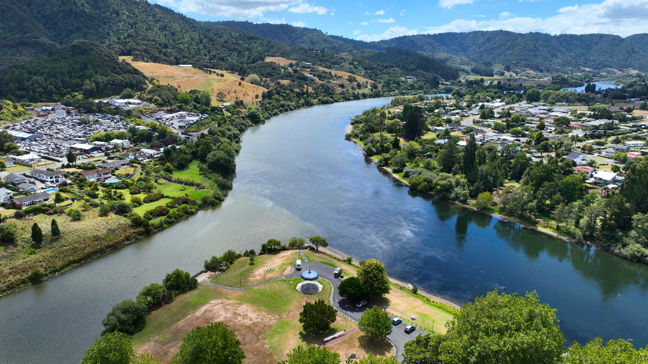 View of the Point, Ngaaruawaahia, where the Waikato and Waipaa rivers meet.