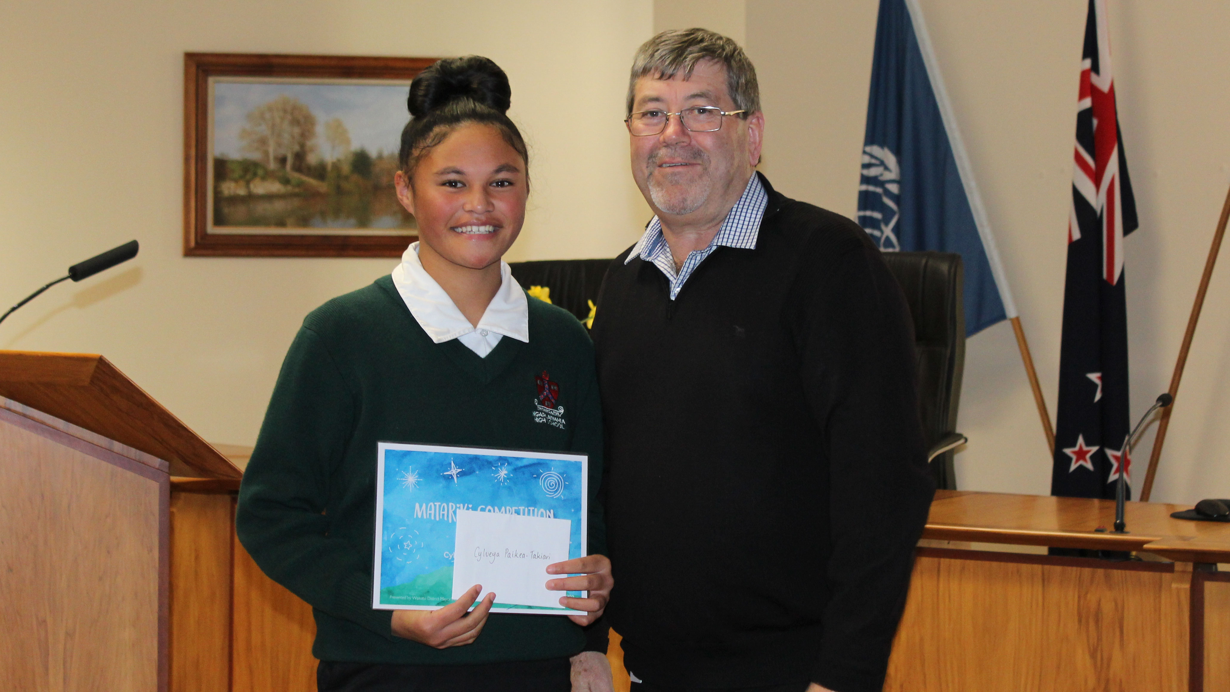 Cylueya Paikea Takiari and Mayor Sanson