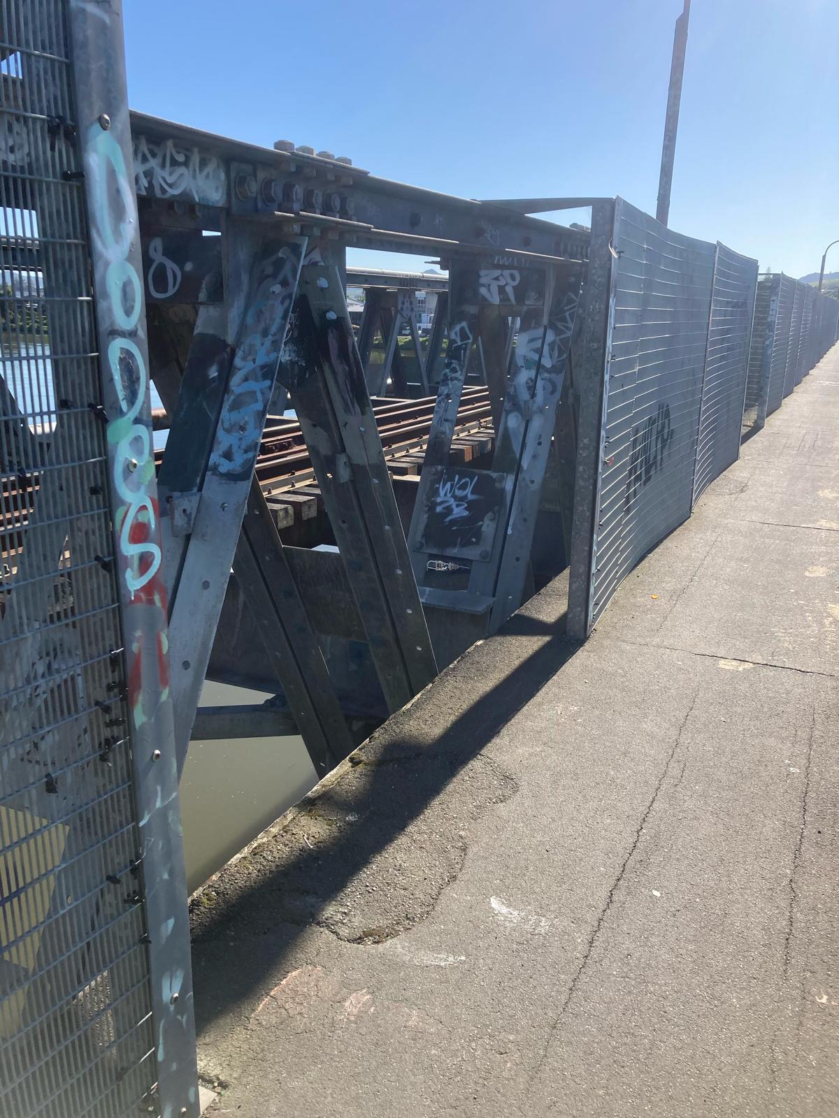 Huntly footbridge with a missing barrier