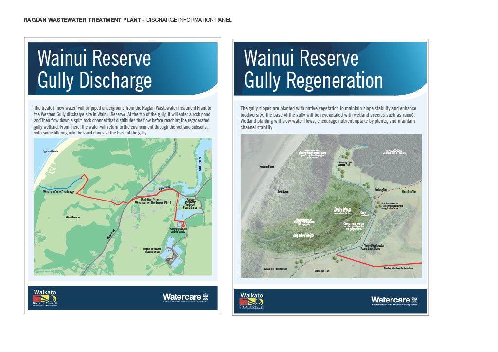 Wainui Reserve gully discharge and regeneration information panels
